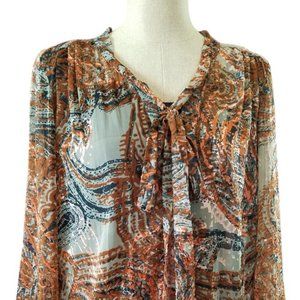 Anthropologie Rust Grey Navy Multi Print Blouse
